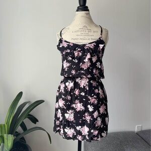 Garage Floral Black and Pink Mini Dress